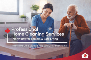 Professional home cleaning services in North Bay for seniors, showing a healthcare worker cleaning a home to ensure safe, hygienic, and comfortable living conditions