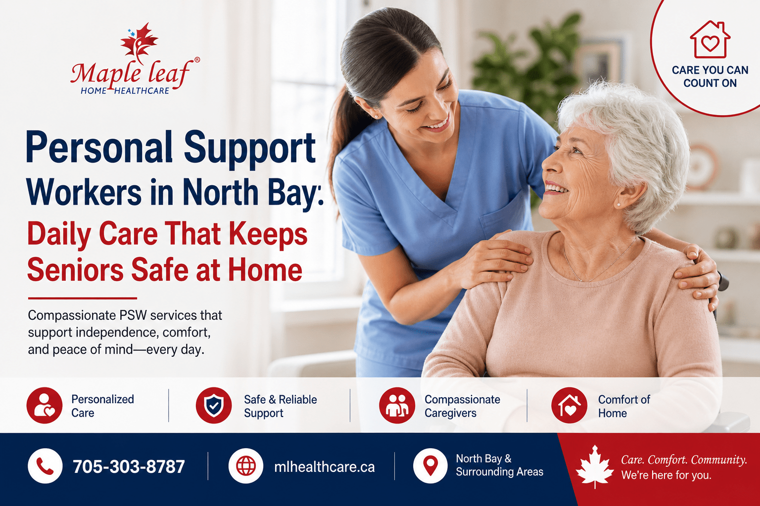 Personal support workers in North Bay providing in home senior care, PSW services, elderly care, home healthcare services North Bay Ontario, daily assistance and senior support at home