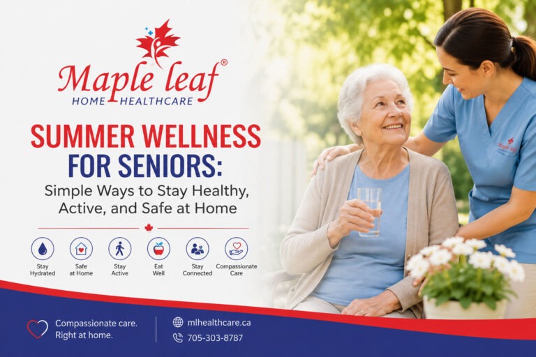 Senior enjoying summer with a caregiver, promoting summer wellness and in home healthcare by Maple Leaf Home Healthcare