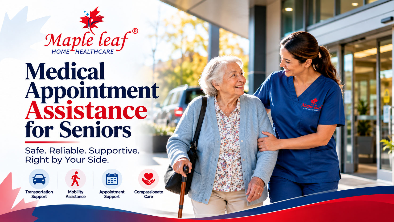 Maple Leaf Home Healthcare providing medical appointment assistance and mobility support for seniors in North Bay, Ontario